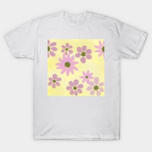 Pink and Yellow Daisy Sunflower Floral Pattern T-Shirt